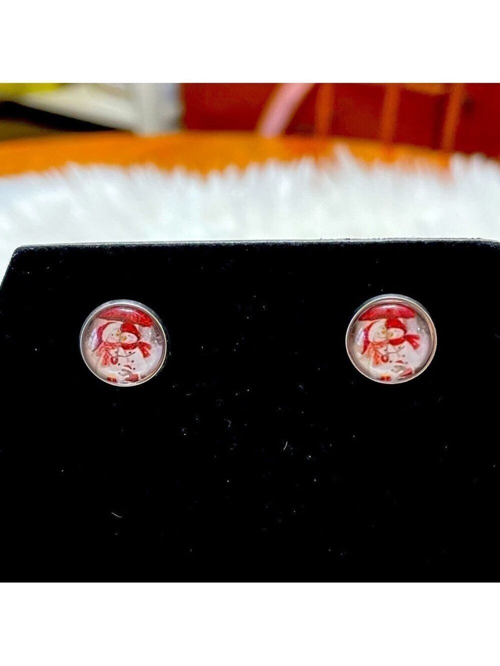 Earrings Snowman Couple Red White Silver Tone Studs Posts New